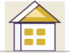 The image displays a stylized icon of a house with a yellow roof, set against a plain background.