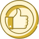 The image displays a stylized icon with a thumbs-up gesture inside a circular badge, suggesting approval or positive feedback.